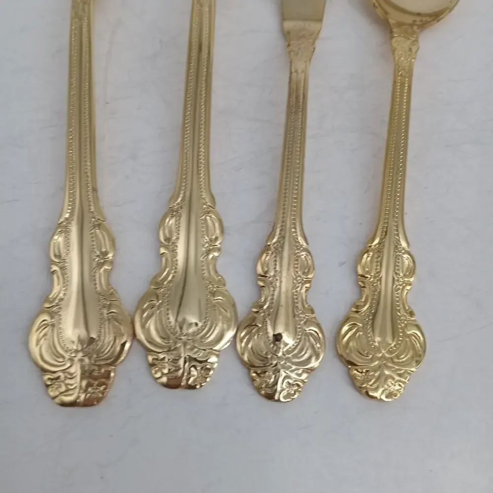 4X Serving Cambridge Gold Royal Fashion Spoons Fork Flatware